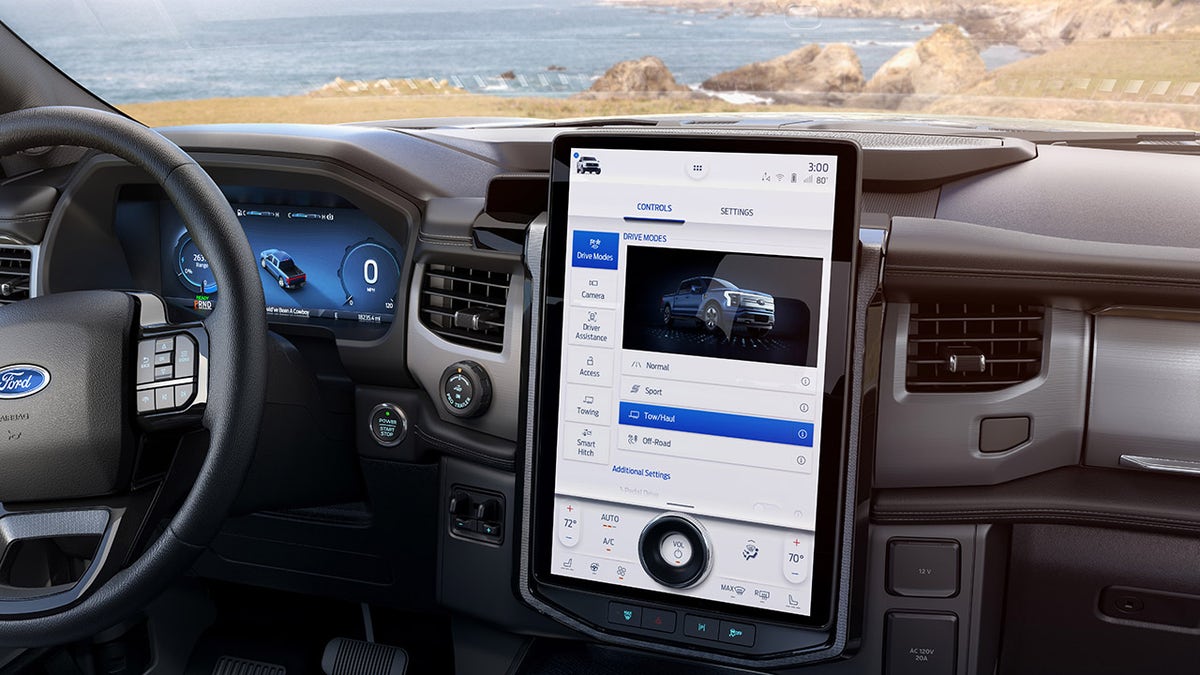 The F-150 Lightning offers a 15.5-inch touchscreen infotainment system.
