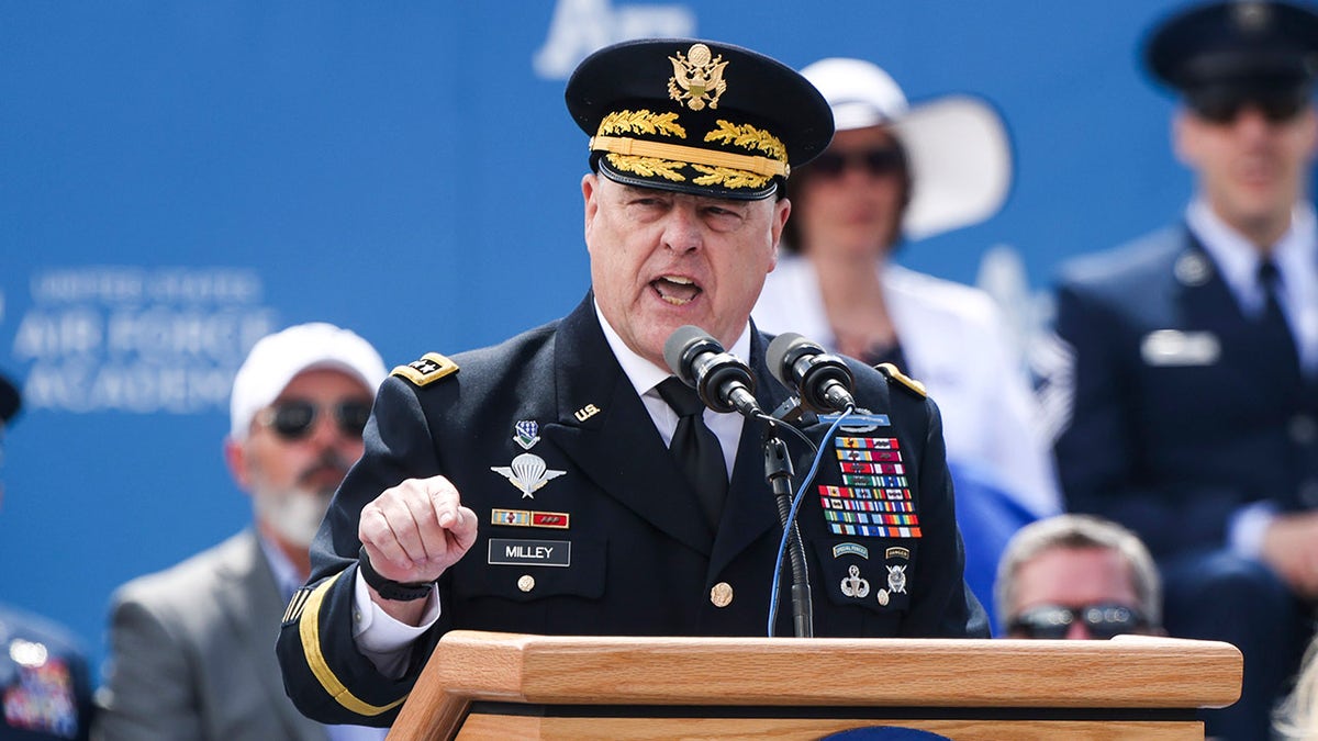 Chairman of the Joint Chiefs of Staff General Mark A. Milley delivers the commencement address at the United States Air Force Academy graduation ceremony at Falcon Stadium on May 26, 2021 in Colorado Springs, Colorado. (Photo by Michael Ciaglo/Getty Images)
