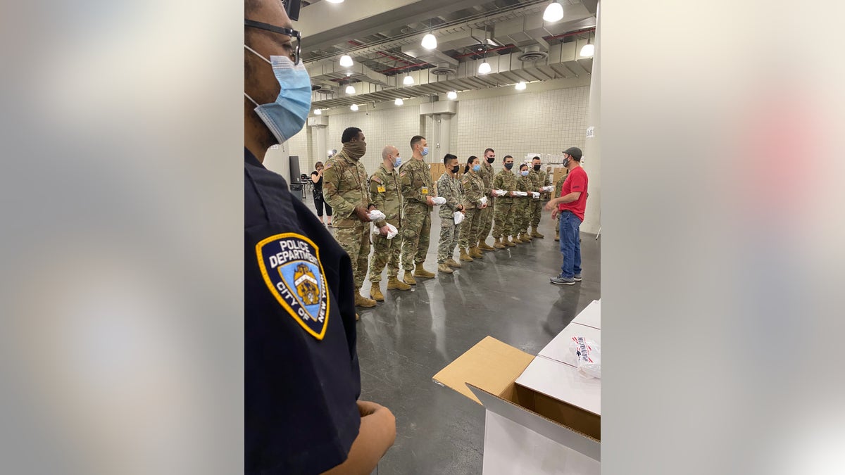 Operation Gratitude gave care packages to National Guard members at the Javitz Center on Saturday. 