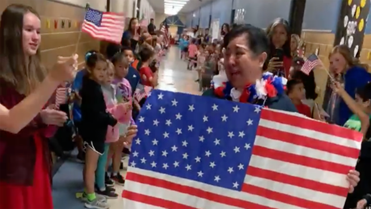 Students and teachers at an elementary school in Texas surprised a cafeteria worker who became a U.S. citizen earlier this month with a celebratory parade.