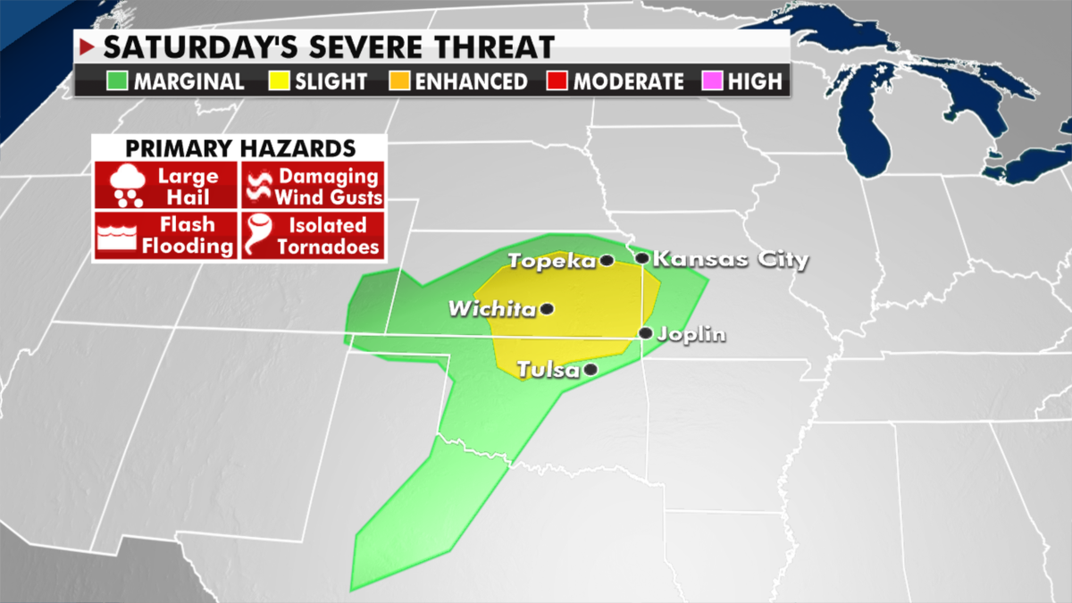 The threat of severe weather on Saturday. (Fox News)