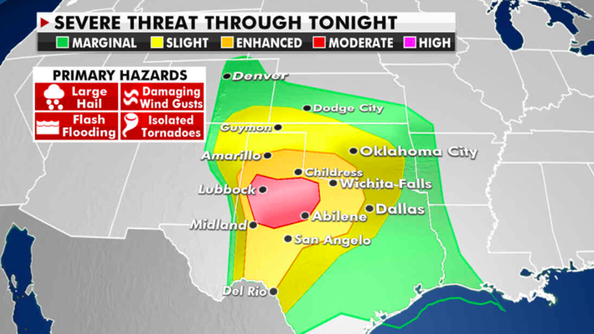 The severe weather risk for Monday. (Fox News)
