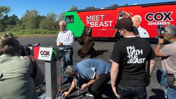 Newsom challenger teams up with bear at 'meet the beast' campaign tour launch