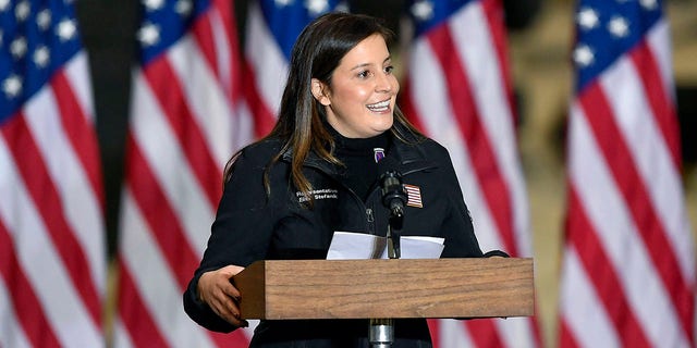 Rep. Elise Stefanik, R-N.Y., introduces Vice President Mike Pence and second lady Karen Pence to speak to Army 10th Mountain Division soldiers in Fort Drum, N.Y. (AP Photo/Adrian Kraus, File)