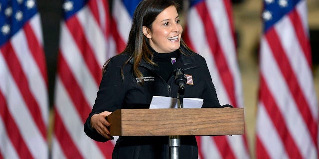 Rep. Elise Stefanik, R-N.Y., introduces Vice President Mike Pence and second lady Karen Pence to speak to Army 10th Mountain Division soldiers in Fort Drum, N.Y. (AP Photo/Adrian Kraus, File)