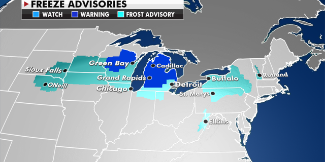 Freeze advisories currently in effect. (Fox News)