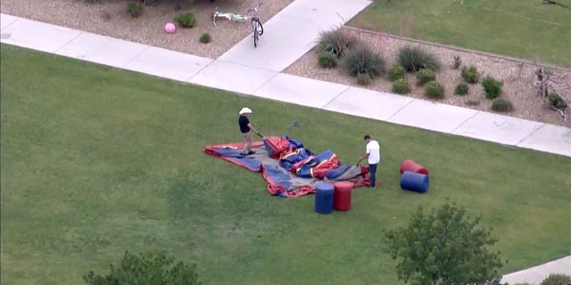 Witnesses reported seeing the bounce house being lifted several feet in the air by a strong gust of wind