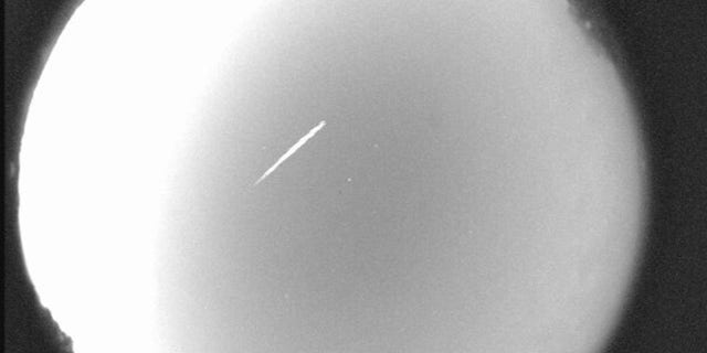 An Eta Aquarid meteor streaks over northern Georgia on 29 April 2012. Image Credit: NASA/MSFC/B. Cooke