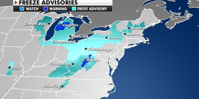 Freeze advisories currently in effect. (Fox News)