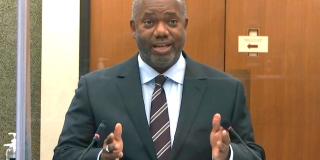 FILE - In this April 15, 2021, file image from video, prosecutor Jerry Blackwell speaks as Hennepin County Judge Peter Cahill discusses motions before the court in the trial of former Minneapolis police Officer Derek Chauvin for the 2020 death of George Floyd in Minneapolis, Minn. (Court TV via AP, Pool, File)