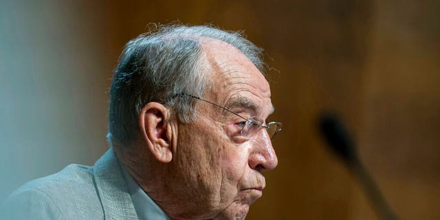 Sen. Chuck Grassley, R-Iowa, listens during a hearing of the Senate Judiciary Subcommittee on Privacy, Technology, and the Law, on Capitol Hill, Tuesday, April 27, 2021, in Washington. (Al Drago/Pool via AP)