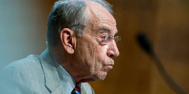 Sen. Chuck Grassley, R-Iowa, listens during a hearing of the Senate Judiciary Subcommittee on Privacy, Technology, and the Law, on Capitol Hill, Tuesday, April 27, 2021, in Washington. (Al Drago/Pool via AP)