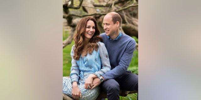 Britain's Prince William and Kate, Duchess of Cambridge, at Kensington Palace in London on April 28, 2021.