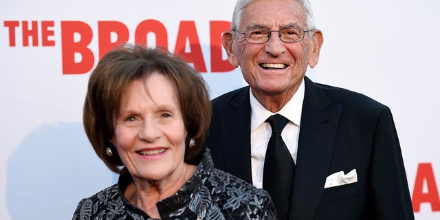 Eli Broad, founder of The Broad museum, arrives with his wife Edythe at the museum's opening in Los Angeles, Sept. 17, 2015. (Associated Press)