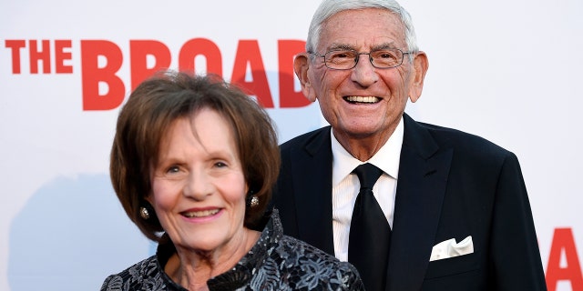 Eli Broad, founder of The Broad museum, arrives with his wife Edythe at the museum's opening in Los Angeles, Sept. 17, 2015. (Associated Press)