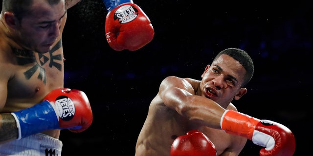Puerto Rico's Felix Verdejo, right, punches Costa Rica's Bryan Vazquez during the fifth round of a lightweight boxing match in New York on April 20, 2019. (AP Photo/Frank Franklin II, File)