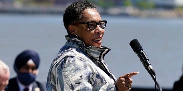 Housing and Urban Development Secretary Marcia Fudge speaks during a news conference in Hoboken, N.J., Thursday, May 6, 2021. (AP Photo/Seth Wenig)