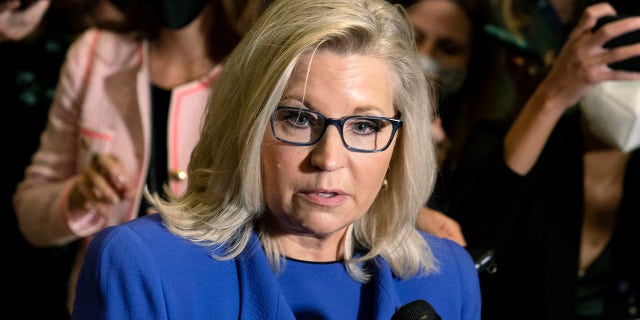 Rep. Liz Cheney, R-Wyo., speaks to reporters on Capitol Hill in Washington on Wednesday, May 12, 2021. (AP Photo/Manuel Balce Ceneta)