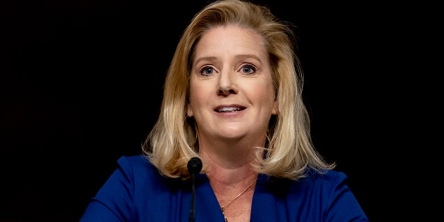 Christine Elizabeth Wormuth speaks during a Senate Armed Services Committee nomination hearing on Capitol Hill in Washington, Thursday, May 13, 2021. (Associated Press)