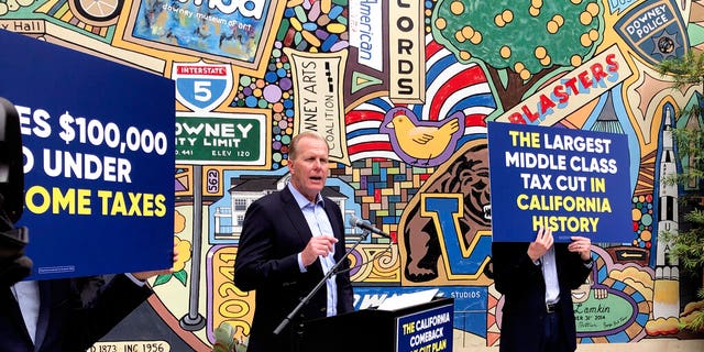 FILE: Kevin Faulconer, a Republican candidate for California governor, speaks during a news conference in Downey, Calif, where he announced his $ 15 billion tax-cut proposal.