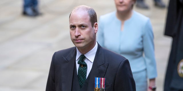 Britain's Prince William arrives for the opening ceremony of the General Assembly of the Church of Scotland. During his speech, the 38-year-old royal explained that he was at Balmoral Castle when he learned of his mother's death.(Jane Barlow/PA via AP)