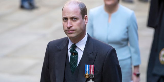 Britain's Prince William arrives for the opening ceremony of the General Assembly of the Church of Scotland. During his speech, the 38-year-old royal explained that he was at Balmoral Castle when he learned of his mother's death.(Jane Barlow/PA via AP)