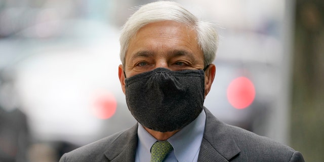 Former Penn State President Graham Spanier arrives for a hearing at the Dauphin County Courthouse in Harrisburg, Pennsylvania, May 26, 2021. (Associated Press)