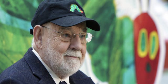 Author Eric Carle reads his classic children's book "The Very Hungry Caterpillar" on the NBC "Today" television program in New York on Oct. 8, 2009, as part of Jumpstart's 4th annual National Read for the Record Day. (AP Photo/Richard Drew, File)