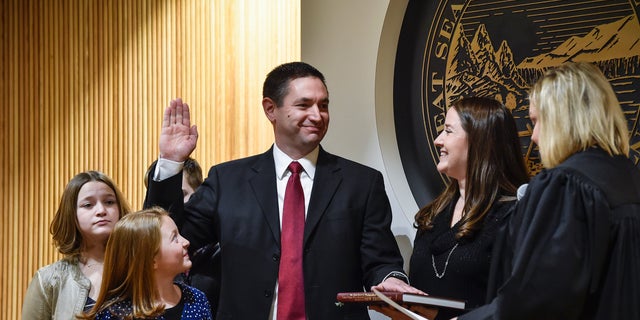 Montana Attorney General Austin Knudsen is sworn into office on May 27, 2021. 