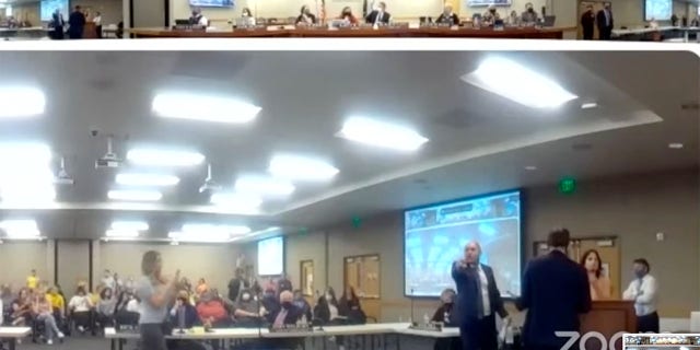 Protesters are seen disrupting a Granite School District Board of Education meeting on Tuesday. (Granite School District)