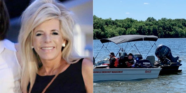 Left, Gwen Shamblin Lara, and rescue officials at Percy Priest Lake.