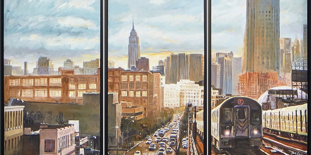 This picture provided and painted by Bob Dylan in 2020 is called 'New York Subways.' (Bob Dylan via AP)