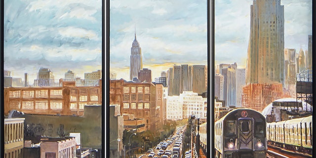 This picture provided and painted by Bob Dylan in 2020 is called 'New York Subways.' (Bob Dylan via AP)