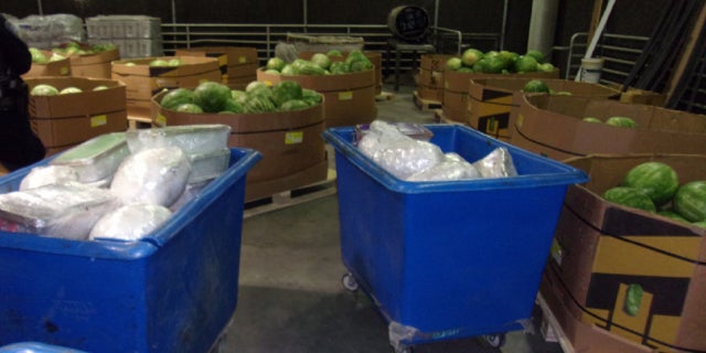 CBP officers in California discovered more than 1,100 pounds of methamphetamine hidden within a shipment of watermelons. (CBP)