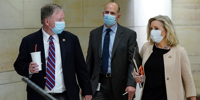 Rep. Doug Lamborn (R-KS) (L) and Rep. Liz Cheney (R-WY) (R) arrive for a classified House Armed Services Committee briefing at the U.S. Capitol, May 28, 2020. (Photo by Drew Angerer/Getty Images)