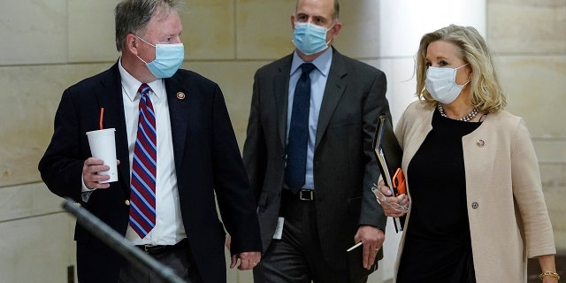 Rep. Doug Lamborn (R-KS) (L) and Rep. Liz Cheney (R-WY) (R) arrive for a classified House Armed Services Committee briefing at the U.S. Capitol, May 28, 2020. (Photo by Drew Angerer/Getty Images)