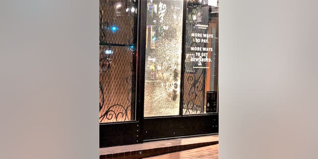 Windows were damaged downtown on May Day. (Portland Police Bureau)