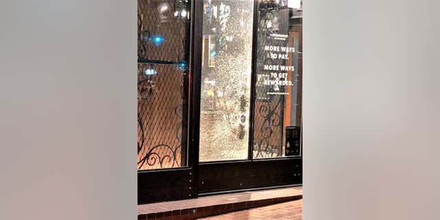 Windows were damaged downtown on May 1.  (Portland Police Department)