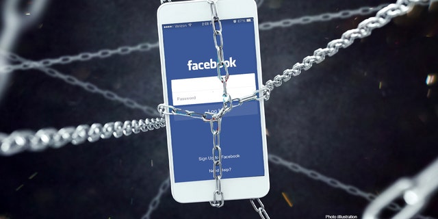 Smartphone with fake news inscription in chains. Conception of increasing problem of fake news.