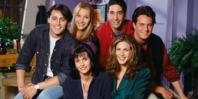 FRIENDS -- Season 1 -- Pictured: (back l-r) Matt LeBlanc as Joey Tribbiani, Lisa Kudrow as Phoebe Buffay, David Schwimmer as Ross Geller, Matthew Perry as Chandler Bing (front l-r) Courteney Cox as Monica Geller, Jennifer Aniston as Rachel Green  -- (Photo by Reisig &amp;amp; Taylor/NBCU Photo Bank/NBCUniversal via Getty Images via Getty Images)