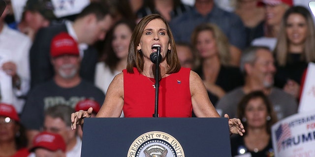 Then-U.S. Senate candidate Martha McSally, R-Ariz, speaks during a rally for President Donald Trump at the International Air Response facility on October 19, 2018 in Mesa, Arizona. (Getty Images)