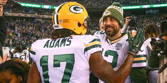 Green Bay Packers quarterback Aaron Rodgers (12) and Green Bay Packers wide receiver Davante Adams (17) after the National Football League game between the New York Jets and the Green Bay Packers on December 23, 2018 at MetLife Stadium in East Rutherford, NJ. 