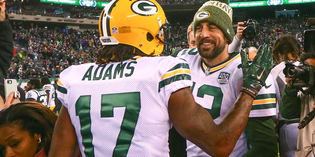 Green Bay Packers quarterback Aaron Rodgers (12) and Green Bay Packers wide receiver Davante Adams (17) after the National Football League game between the New York Jets and the Green Bay Packers on December 23, 2018 at MetLife Stadium in East Rutherford, NJ. 