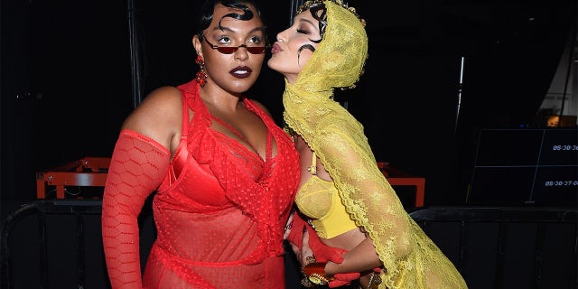 Paloma Elsesser and Bella Hadid (R) prepares backstage for Savage X Fenty Show Presented By Amazon Prime Video - Backstage at Barclays Center on September 10, 2019, a Brooklyn, New York.