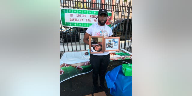 Davell Gardner Sr., 25, the father of the baby Davell Gardner Jr., killed in July in a park in Bedford-Stuyvesant, New York, celebrates his life on Sept. 12, 2020. (Photo by LAURA BONILLA CAL/AFP via Getty Images)