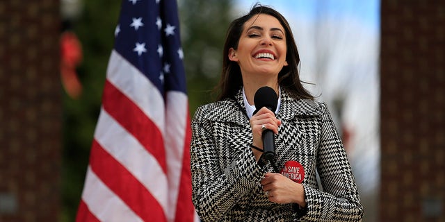 Anna ulina Luna speaks to the crowd during the SAVE AMERICA TOUR at The Bowl at Sugar Hill on January 3rd, 2021 in Sugar Hill, Georgia.