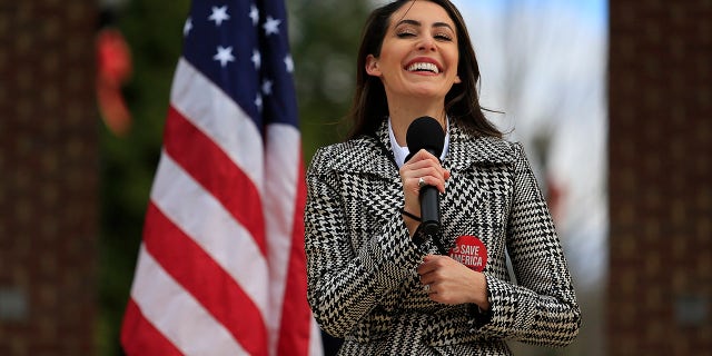 Anna Paulina Luna speaks to the crowd during the SAVE AMERICA TOUR at The Bowl at Sugar Hill on January 3rd, 2021 in Sugar Hill, Georgia.