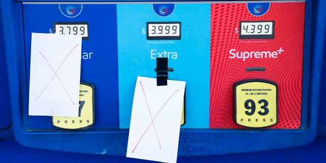 UNITED STATES - MAY 13: The Capitol Hill Exxon station ran out of low and medium grade gasolines on Thursday, May 13, 2021, following the shutdown of the Colonial fuel pipeline by hackers. (Photo by Bill Clark/CQ-Roll Call, Inc via Getty Images)