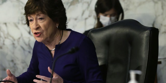 La sénatrice américaine Susan Collins, R-Maine, s'exprime à Capitol Hill, le 12 mai 2021 (Getty Images)