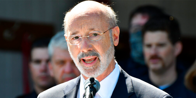 FILE: Gov. Tom Wolf speaks at an event in Mechanicsburg, Pa. 